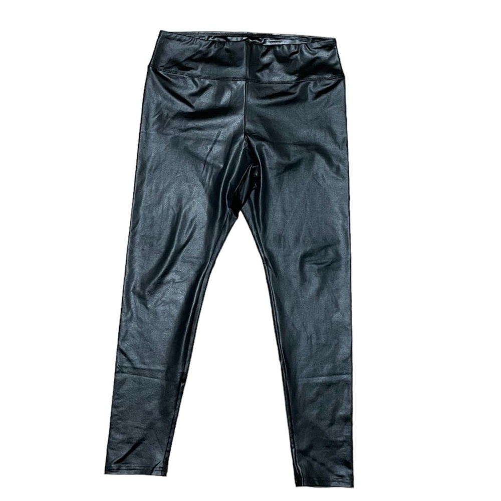 Womens Faux Leather Leggings Stretch High Waisted Pleather black pants wet look